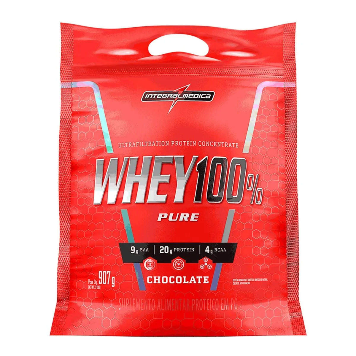 Whey 100% Protein Pure Pouch Concentrado Chocolate 907g Integralmedica